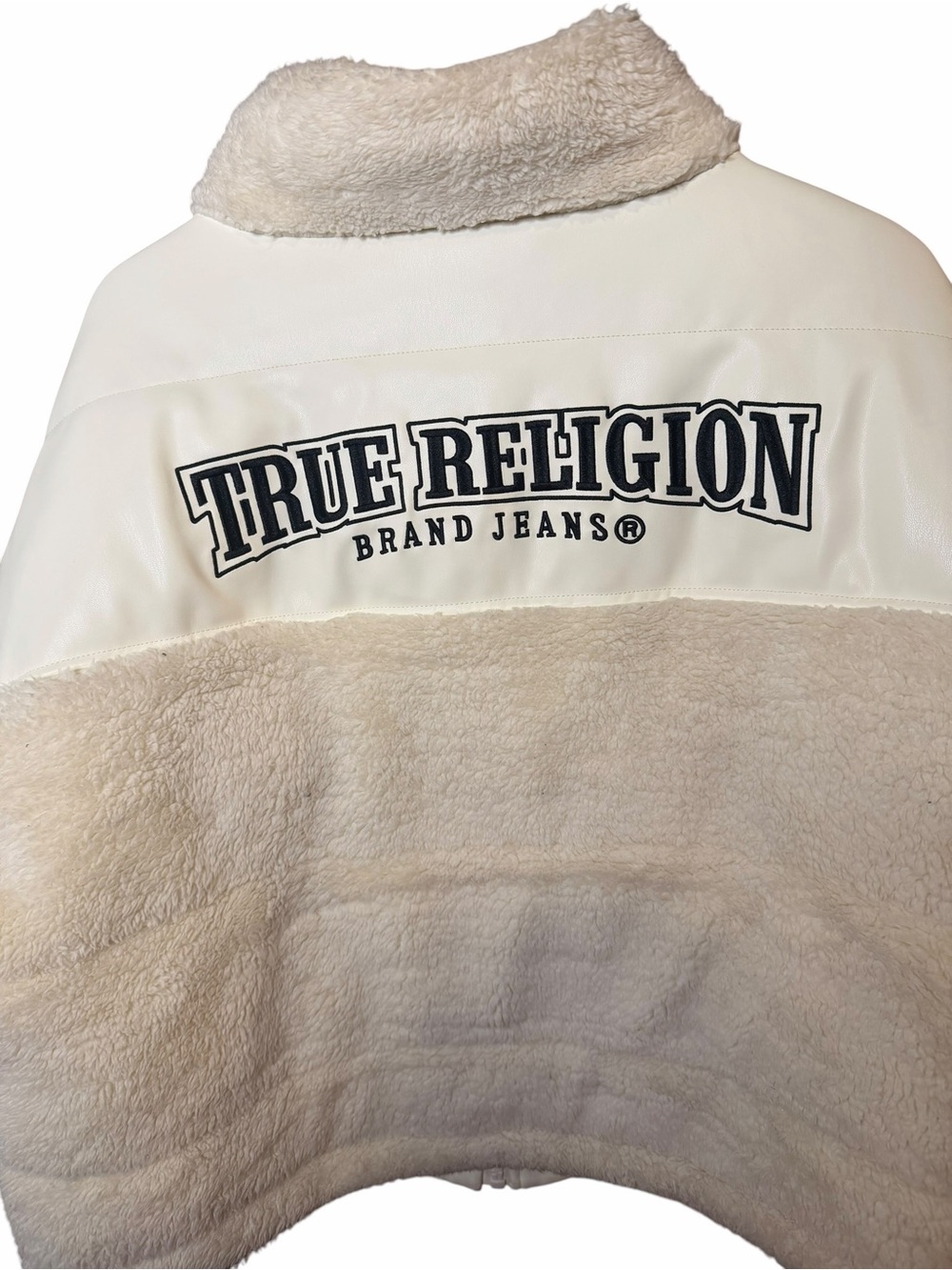 True Religion Cream Sherpa Panel Zip-Up Jacket - Picture 3 of 4